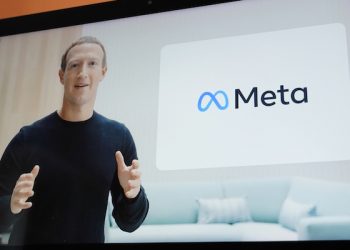 Seen on the screen of a device in Sausalito, Calif., Facebook CEO Mark Zuckerberg announces their new name, Meta, during a virtual event on Thursday, Oct. 28, 2021. Zuckerberg talked up his latest passion -- creating a virtual reality "metaverse" for business, entertainment and meaningful social interactions. (AP Photo/Eric Risberg)